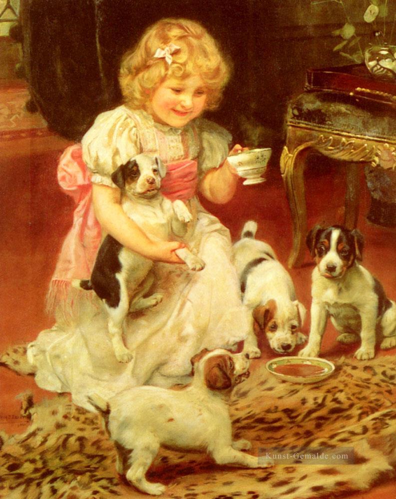 Tea Time idyllische Kinder Arthur John Elsley Ölgemälde